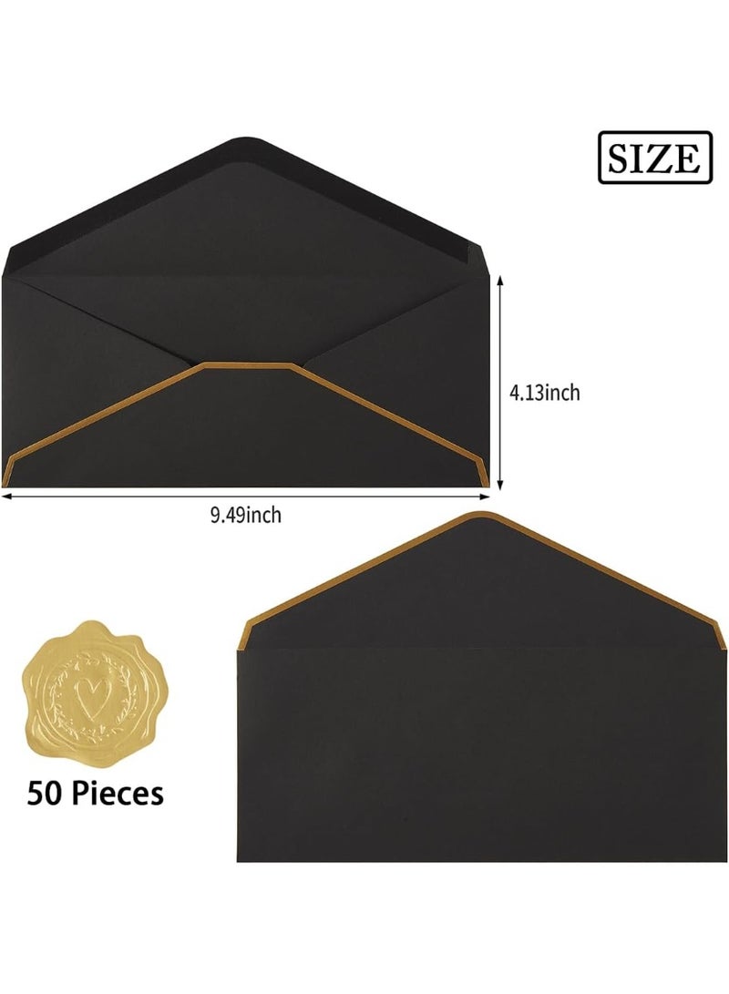 jaexest 50 Pack #10 Gold Border Self Seal Business Envelopes 4 1/8 x 9 1/2" Black for Office Mailing Checks Invoices - Image 3